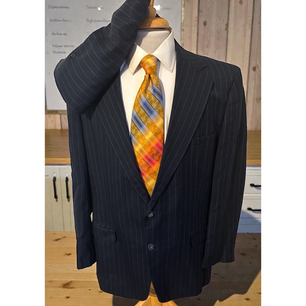 Towncraft Plus Men's Suit Sz‎ 44R Blue Pinstripe Pants 42 x 30 USA Union Made